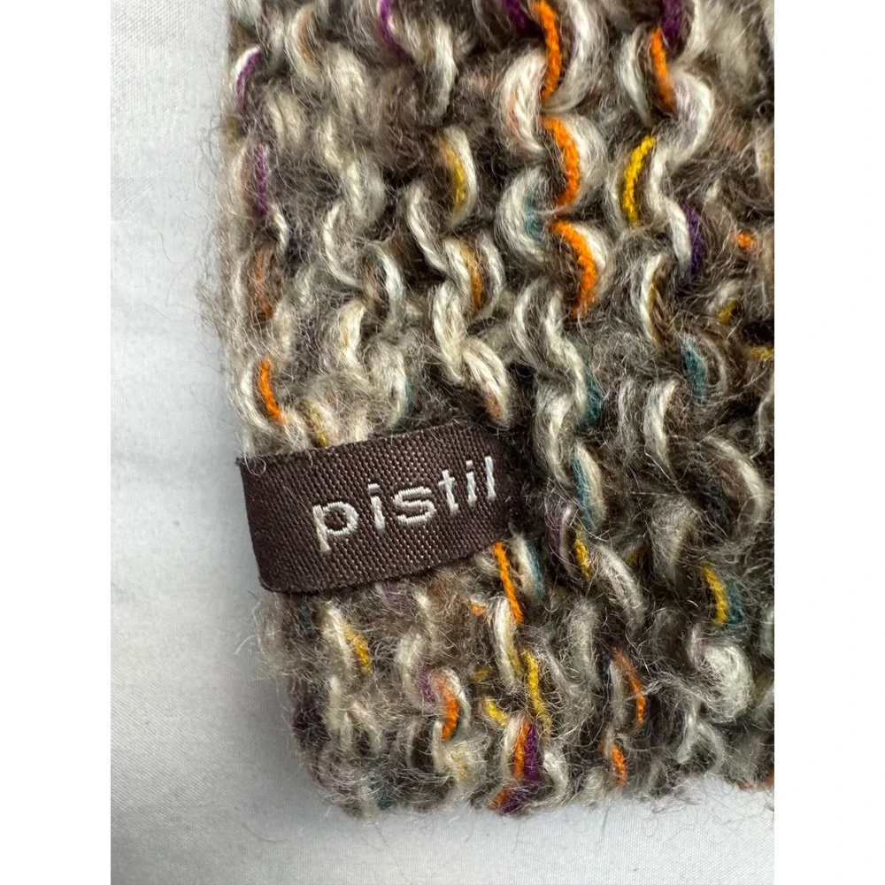 Pistil Beanie Pom Pom Knit Hat Brown Multi Color Fleece Lined Winter One Size